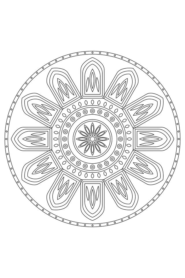Twelve pointed arch windows with three nested frames, oval inserts and circular tracery around a petal center.