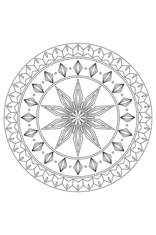Ten divided compass rays, twenty nested diamonds and forty framed arrow cells around a circular center.