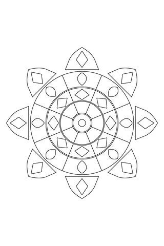 An eight-part circular window with four radial panel layers, diamond inserts, oval panes and pointed outer arches.