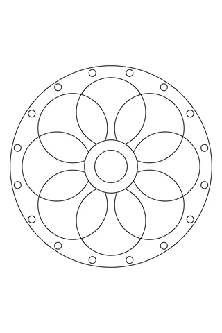 Eight overlapping circular arches around a central round medallion, with sixteen smaller circles around the outside.