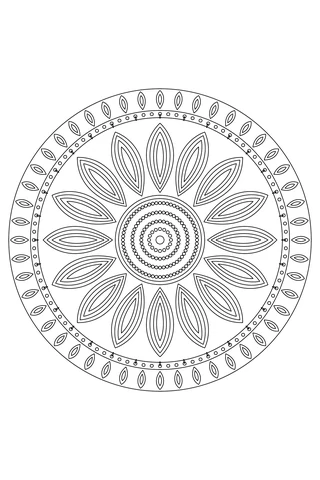 A round disc of four seed-like circle tiers surrounded by sixteen layered petals and forty-eight double leaves.