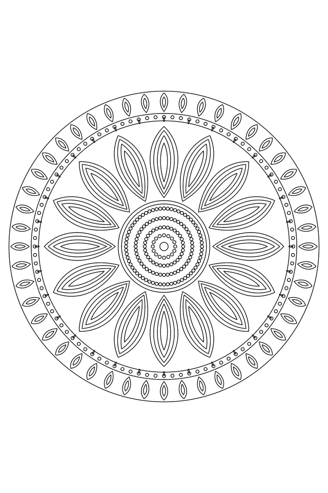 A round disc of four seed-like circle tiers surrounded by sixteen layered petals and forty-eight double leaves.