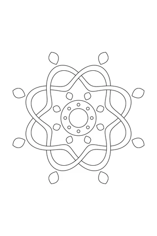 Two interlaced wavy circular ribbons with eight alternating crossings, surrounded by eight oval accents and a beaded center.