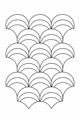Black outline pattern of broad scalloped fans in six staggered rows, each divided into three curved bands.