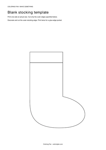 Actual A4 PDF preview of the blank stocking template, with measured cut outlines and printed assembly instructions.