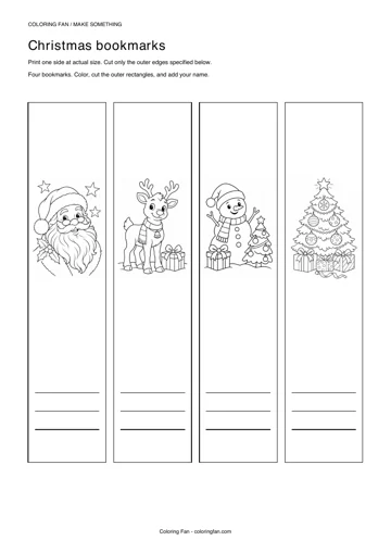 Actual A4 PDF preview of the christmas bookmarks, with measured cut outlines and printed assembly instructions.