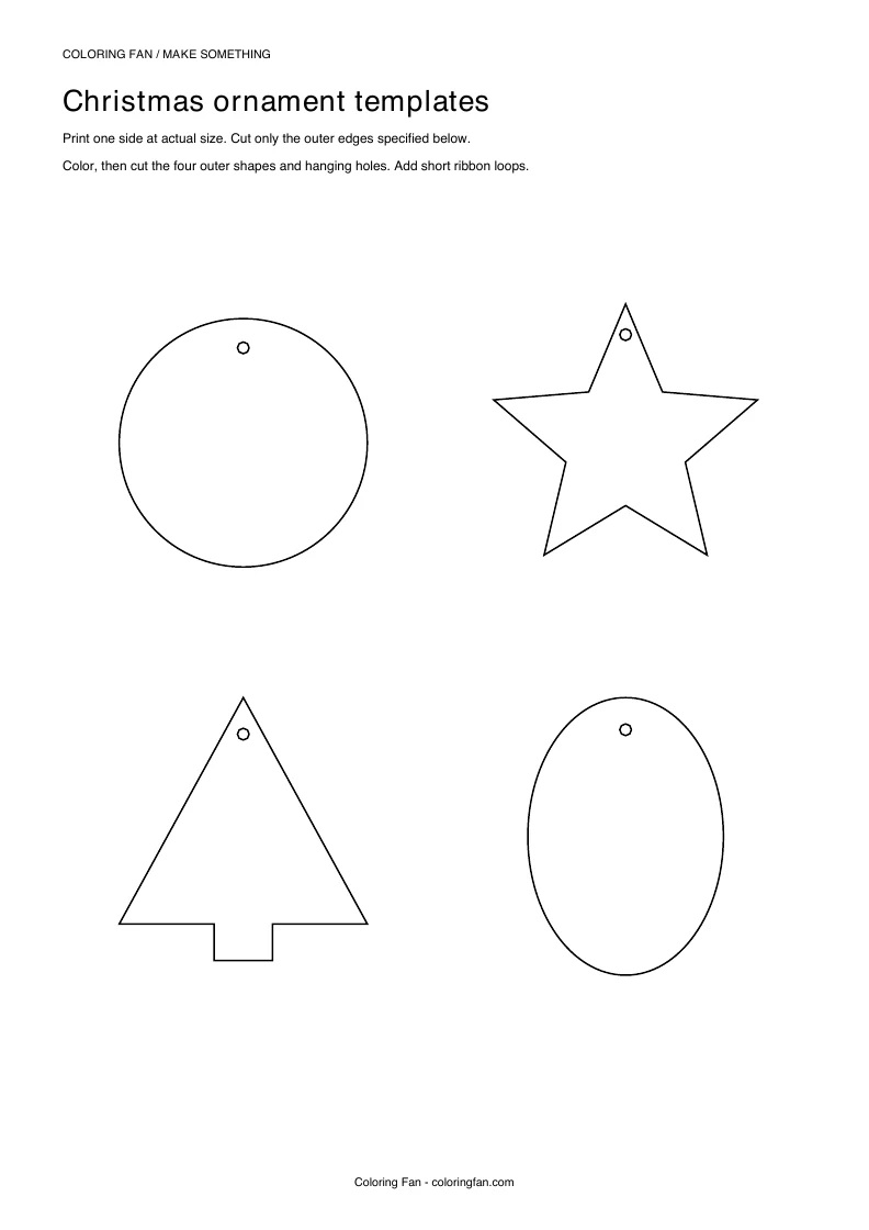 Actual A4 PDF preview of the christmas ornament templates, with measured cut outlines and printed assembly instructions.