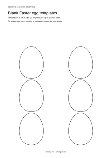 Actual A4 PDF preview of the blank easter egg templates, with measured cut outlines and printed assembly instructions.