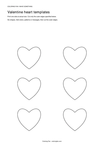 Actual A4 PDF preview of the valentine heart templates, with measured cut outlines and printed assembly instructions.