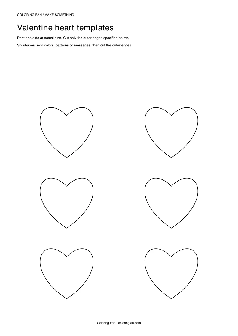 Actual A4 PDF preview of the valentine heart templates, with measured cut outlines and printed assembly instructions.